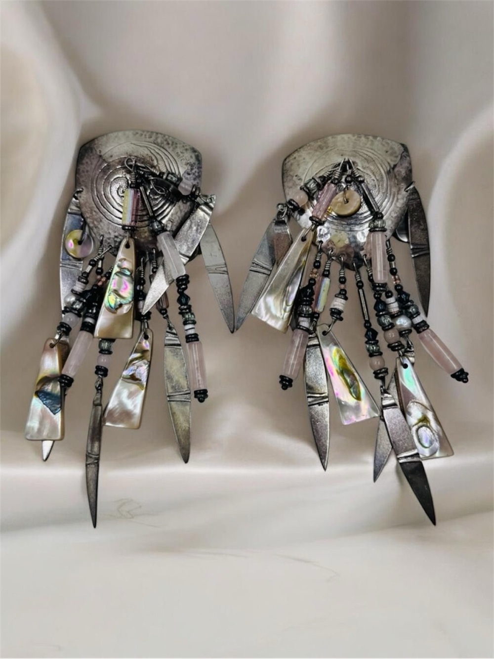 Rare Vintage Tabra Stirling Silver Abalone Earrings